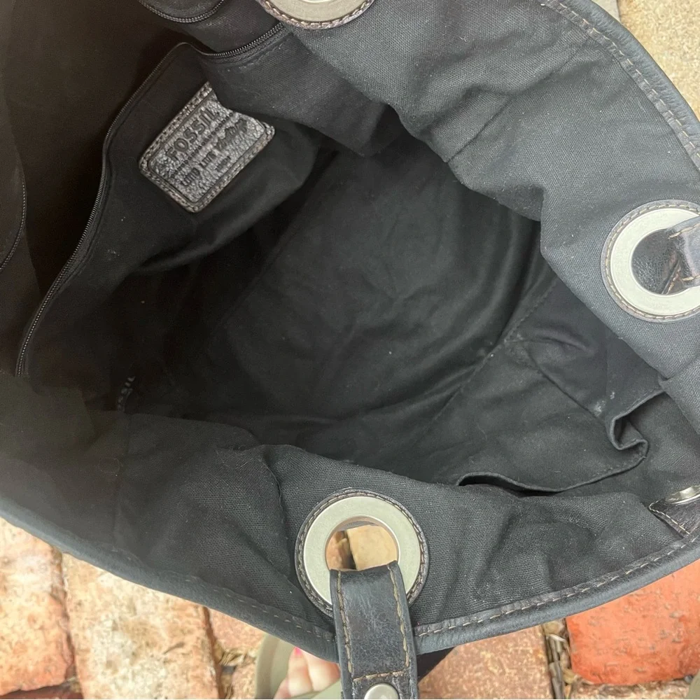 Fossil Black Canvas Tote & Wallet with Silver Accents - Picture 7 of 10